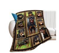 Coperta decorativa con rottweiler, regalo per gli amanti dei cani, in pile di flanella, morbida, calda, accogliente, in peluche, per letto, divano, soggiorno, decorazione farcita per bambini e adulti,