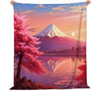 Coperta di flanella 200 x 220 cm morbido e leggero Monte Fuji In Stile Giapponese Fiori Di Ciliegio per uomini e adulti, Rosa Coperta per divano letto, decorazione da viaggio