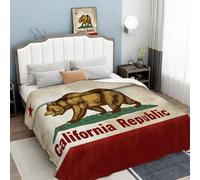 Coperta di Flanella Cachi, Microfibra Morbido Durevole e Caldo 3D Stampa Orso Bruno Animale Bandiera Della California Peluche Matrimoniale 人数 Coperte Copriletti per Letto 220 × 240 cm