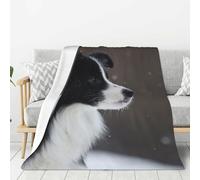 Coperta di flanella con motivo Border Collie e neve maculata, 80"x60" super morbida, spessa e comoda per divano