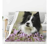 Coperta di flanella con motivo Border Collie Lawn Black, 80"x60" super morbida, spessa, comoda e accogliente per il divano.