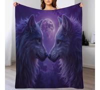 Coperta Di Flanella Due Lupi Sotto La Luna, Arte Fantasy Morbida Leggera Pile Coperte Calda Coperta Tutte Le Stagioni Multifunzionale per Divano O Letto 220x240cm
