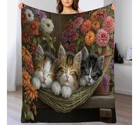 Coperta Di Flanella Fiori Per Gatti In Amaca, Microfibra Durevole E Caldo Animali Carini Coperta Copriletti per Letto Divano (Multicolore, 150x200cm)
