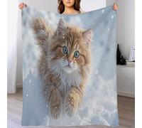 Coperta Di Flanella Gatto Arancione Che Corre Nella Neve, Microfibra Morbido Durevole E Caldo Simpatico Realismo Animale Peluche Coperta Copriletti per Letto Divano 220x240cm