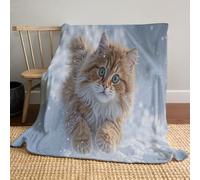 Coperta Di Flanella Gatto Che Corre Nella Neve, Coperta Pile Blanket Realismo Animale per Il Tempo Libero Sedia Soffice Copertas Soffice 150x200cm