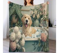 Coperta Di Flanella Golden Retriever Nella Vasca Da Bagno, Microfibra Durevole E Caldo Divertente Realismo Animale Coperta Copriletti per Letto Divano (Verde Menta, 130x150cm)