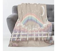 Coperta Di Flanella,Microfibra Morbido Durevole E Caldo Nuvole Luna Arcobaleno 3D Beige Illustrazioni Di Cartoni Animati Stampa Peluche Matrimoniale Coperte Copriletti Per Letto Divano,100X130Cm