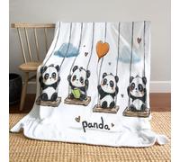 Coperta Di Flanella Panda Che Si Dondola Su Un'Altalena, Microfibra Durevole E Caldo Simpatico Animale Dei Cartoni Animati Coperta Copriletti Per Camera Dei Bambini (Bianco, 150x200cm)
