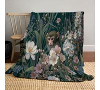 Coperta Di Flanella Piante Da Fiore Scimmie, Piante Tropicali Morbida Leggera Pile Coperte Calda Coperta Tutte Le Stagioni Multifunzionale per Divano O Letto 150x200cm