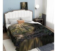 Coperta di Flanella Verde, Microfibra Morbido Durevole e Caldo 3D Stampa Natura Foresta La Luce Del Sole Splende Il Bosco Peluche Matrimoniale 人数 Coperte Copriletti per Letto 180 × 200 cm