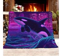 Coperta di lana leggera Antistatica L 100x130cm Orca Assassina Della Città Fantasy Coperta in flanella Super Morbida Rosa Viola per letto Divano Ufficio Ginocchiera letto Auto Campeggio Spiaggia