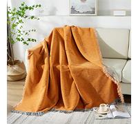 Coperta di Lancio di Chenille con Nappine, tiri di Grandi Dimensioni Ultra Morbidi a testura per teatro del Divano del Braccio di Divano Sedia a Letto (Arancione, 180x130 cm)