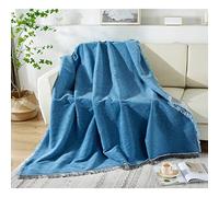 Coperta di Lancio di Chenille con Nappine, tiri di Grandi Dimensioni Ultra Morbidi Testurizzati per la Sedia del Braccio di Divano del Divano Sedia a Letto (Blu, 180x130 cm)