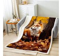 Coperta di peluche per bambini con volpe di cartone animato e volpe, coperta in pile 3D con animali selvatici, motivo foglie di volpe, coperta per divano letto, 150 x 150 cm