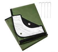 Coperta di sopravvivenza riflettente portatile per campeggio all'aperto con occhielli angolari per fissare il riparo (verde)