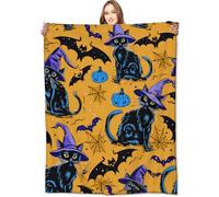 Coperta Divano Cats Black And Bat Cute Pumpkin Soffice Coperta Invernale Leggera Plaid Pile per Divano Sedie Adulti