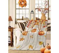 Coperta Divano Harvest Pumpkin Orange Maple Leaves Fall Thanksgiving Botanical Coperta da Tiro Leggera Multiuso Coperte per Letto Poltrona Donne 125x150cm