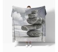 Coperta Divano Plaid Pile, Grigio Coperta Letto in Morbida 100x130 cm | Copertas di Flanella Moderna Scultura In Pietra In Equilibrio Caldo e Traspirante per Singolo Leggera Coperta Regalo