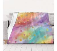 Coperta Divano Rainbow Stars Fancy Multicolored Stars in Various Sizes Floating Against A Beautiful Gradient Sky Coperta da Viaggio Accogliente Peluche Coperte per Letto Poltrona Adulti 100x125cm