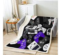 Coperta e copriletto in peluche per bambini, ragazzi e ragazze, 2 pezzi, in pile, per videogiochi, gamepad, coperta pelosa, per letto e divano, 76 x 101 cm