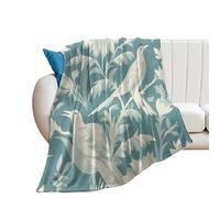 Coperta e copriletto, motivo uccelli e piante, per uomo e donna, soffice, leggera, super morbida, calda, in flanella, per divano, letto, divano, sedia, 127 x 152,4 cm, colore: blu turchese e bianco