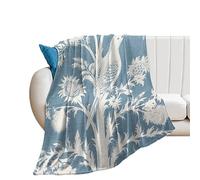 Coperta e copriletto, motivo uccelli e piante, per uomo e donna, soffice, leggera, super morbida, calda, in flanella, per divano, letto, divano, sedia, 76,2 x 101,6 cm, colore: blu turchese e bianco