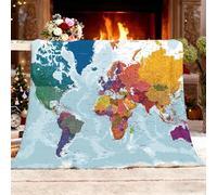 Coperta e plaids in Microfibra 150x200 cm Geografia Mappa Del Mondo Plaid in pile, Confortevole e Soffice con Stampa 3D per Kids Azzurro Coperta Calda per Ufficio, Pisolino, Divano, Campeggio