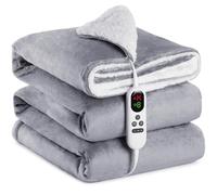 Coperta elettrica con spegnimento automatico, 130x180 cm, 10 livelli di riscaldamento, timer di spegnimento automatico da 1 a 9 ore, protezione da surriscaldamento, grigio