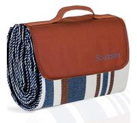 Coperta extra large da picnic e all'aperto, a doppio strato, impermeabile, pratica borsa per la primavera, estate, a righe, blu e bianco, ideale per la spiaggia, campeggio su erba, impermeabile (SC-CM-01)