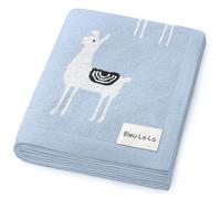 Coperta Fasciatoio a Maglia per Neonati e Bambini - 100% Cotone Morbido e Confortevole, Coperta da Ricezione per Culla e Passeggino, Regalo per Neonati e Bambini (Llama - Blu)