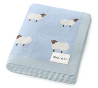 Coperta Fasciatoio a Maglia per Neonati Maschi e Femmine - 100% Cotone Morbido e Confortevole, Coperta da Ricezione per Culla e Passeggino, Regalo per Neonati, Bambini e Neonati (Pecora - Blu)