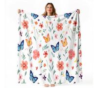 Coperta Fiori colorati Farfalle Freschezza Natura Pile Divano Morbida Coperte per Letto Singolo Matrimoniale Pesca Rosa Verde Salvia Soffice e Invernale per Bambini Adulti 220 x 260 cm
