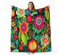 Coperta Fiori colorati retrò lussureggianti Pile Divano Morbida Coperte per Letto Singolo Matrimoniale Verde foresta Rosa pesca Soffice e Calda Coperta Pile Invernale per Bambini Adulti 150 x 100 cm