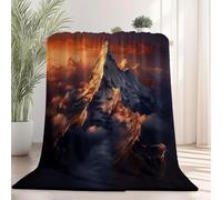 Coperta Flanella Lavabile in Lavatrice Buio - Morbida Confortevole Calda Coperta con Natura Montagne Innevate Nuvole Stampa Decorativa per soggiorno Letto Divano e Cameretta, 200 x 220 cm