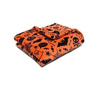 Bedlam Coperta Fleece Halloween (120 x 150cm) - Morbida e Accogliente Fleece Arancione - Coperte Halloween con Pipistrelli e Teschi - Coperte e Plaid Halloween - Decorazioni Halloween