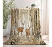 Coperta Foresta di cervi ad acquerello Pile Divano Morbida Coperte per Letto Singolo Matrimoniale Marrone Beige Soffice e Calda Coperta Pile Invernale per Bambini Adulti 220 x 260 cm