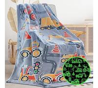 Coperta fosforescente al buio, regalo di Pasqua per bambini, pelosa, accogliente, calda, in morbido pile incandescente, per letto, divano, regali unici, costruzione, camion, coperta per ragazzi e