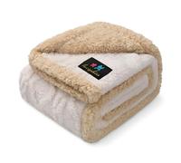 Coperta impermeabile per animali domestici, a prova di pipì, coperta per cani, divano, letto, divano, reversibile, in pile Sherpa, per cani di taglia piccola, media e grande, beige, spessa M (144,8 x
