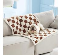 Coperta impermeabile per cani, soffice, spessa, in jacquard, lavabile, calda e morbida, motivo a quadri 3D, colore marrone, per proteggere il divano (75 x 100 cm)
