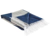 Coperta in acrilico beige blu marino 130 x 170 cm poliestere donna frange Halede