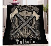 Coperta in Ascia Vichinga D'Epoca Modello per divano letto grande, morbida, leggera e soffice coperta in pile di flanella per tutte le stagioni 127 x 152 cm, Nero Marrone