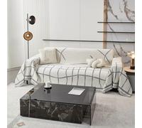 Coperta in ciniglia grigio chiaro e plaid lavabile copridivano con delicate frange angolari, 180 x 460 cm, perfetta per la decorazione della casa e il comfort