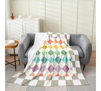 Coperta in flanella a scacchi geometrica, verde, giallo, beige, marrone, plaid in pile per ragazzi e ragazze, a scacchiera, moderna estetica in peluche, per divano, divano, divano, divano, soggiorno