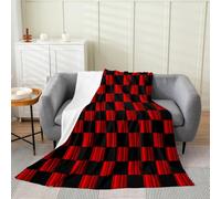 Coperta in flanella a scacchi, motivo astratto ombré, per ragazzi e ragazze, moderna, geometrica, rossa, nera, leggera, per divano, graziosa e neutra, per letto matrimoniale, 152 x 200 cm, per letto e