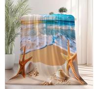 Coperta in flanella Albicocca, 130×150 cm, plaid morbido e caldo per 3D Onde dell'oceano Spiaggia Stelle marine, ideale per divano, letto e soggiorno, perfetta per tutte le stagioni, facile da lavare