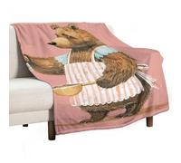 Coperta in Flanella Bear Holding Spoon Coperte da Lancio Accogliente Copriletto Flanella Resistente Coperta da Tiro per Famiglia Divano Poltrona 125X150Cm