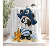 Coperta in flanella Bianco, 150×200 cm, plaid morbido e caldo per Cartone animato Carino Stile pirata Panda, ideale per divano, letto e soggiorno, perfetta per tutte le stagioni, facile da lavare