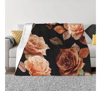 Coperta in Flanella Black Peach Roses Copriletto Flanella Accogliente Copriletto Morbida Coperte da Lancio per Compleanno Poltrona Divano 125X150Cm