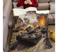 Coperta in Flanella Carri armati 150 x 200 cm Plaid Pile Morbido Termico per Divano Copriletto Copridivano Letto Singolo e Matrimoniale