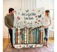 Coperta in flanella comoda con design "Just A Girl Who Loves Books" - Morbida, calda, resistente agli strappi, perfetto regalo per gli amanti dei libri, ideale per il pisolino, il campeggio, i viaggi